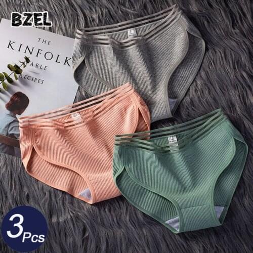 BZEL 3Pcs/Lot Sexy Women Hollow Out Panties Set Underwear Seamless Sport Briefs Low Waist Solid Female Comfort Underpants Tanga