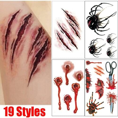 Halloween Temporary Tattoos Stickers Zombie Scar Tattoos with Bloody Makeup Wounds Decoration Wound Scary Blood Injury Sticker