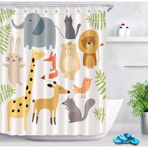 Kids Cartoon Wild Animal Shower Curtain Funny Extra Long Bathroom White Waterproof Washable Polyester Fabric for Bathtub Decor