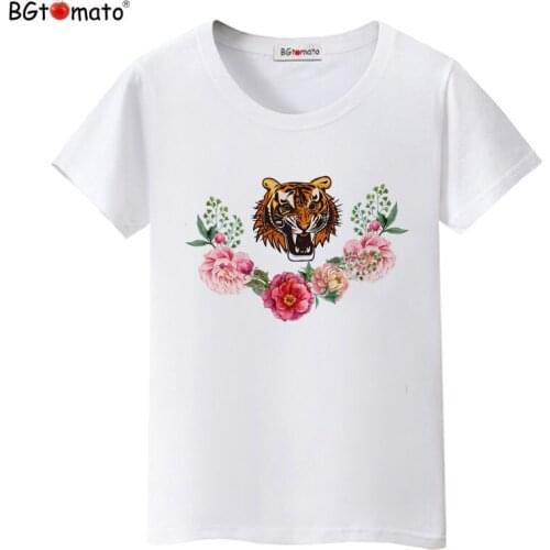 2021 T shirt Flower and tiger cool t-shirt women Hot sale band new short sleeve tee shirt femme brand clothes