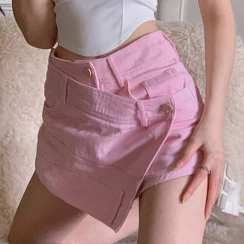 Women Irregular Denim Mini Skirt Summer High Waist A-line Skirt Cute Sweet Korean Harajuku Jeans Package Hip Short Skirt Female