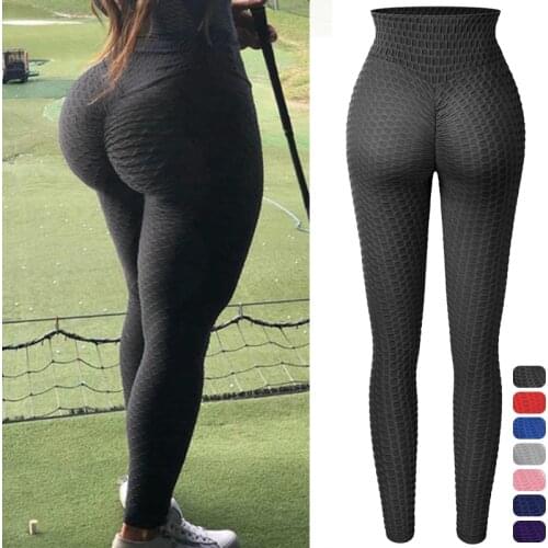 High Waist Scrunch Leggings With Pocket Women Fitness Butt Lifting Grid Leggings Seamless Stretch Leggins Booty Push Up Panties
