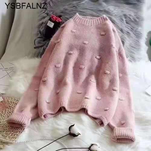 Autumn Winter Women Sweater Casual Polka Dot O-Neck Sweater Loose Solid Colors Pullovers Computer Knitted Thick Female 2021 Tops