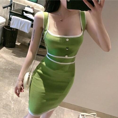 Knitting Sleeveless Vestido De Mujer Solid Black Maxi Backless Long Retro Midi Dress Spaghetti Strap Sexy Bodycon Girl Sundress