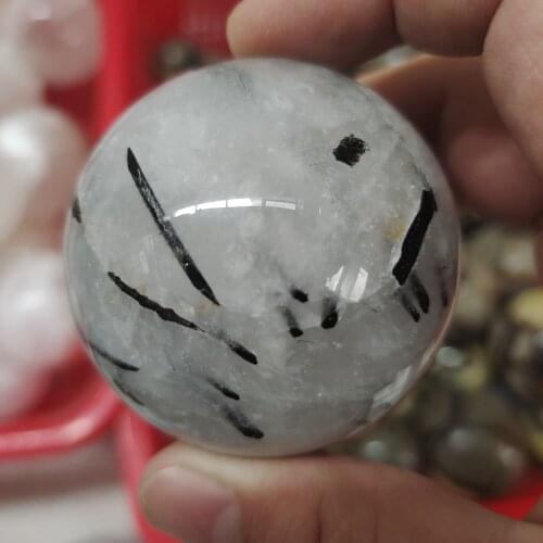 1pcs Natural crystal beautifu tourmaline black hair quartz crystal ball healing