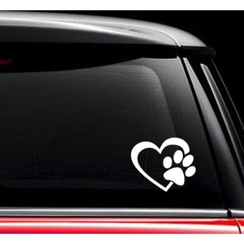 2pcs Heart with dog paw Puppy Love Car Stickers Walls Windows Graphic Vinyl Car Decals Car Stickers Car Styling Accessories