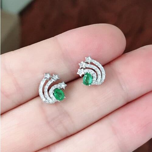 2019 jewelry 925 sliver Natural Gem Emerald Girl Earrings for Supporting Detection