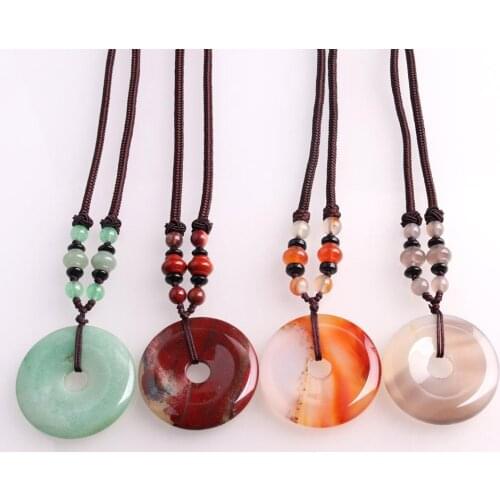 3PCS Handmade Donuts Necklace Natural Stone Pendant Necklace Crystal Agates Green Aventurine Healing Druzy Reiki Jewelry Making