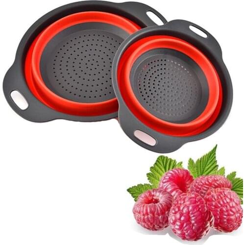4 Colors Creative Silicone Folding Drain Basket Retractable Silicone Fruit Vegetable Colander Kitchen Storage Gadgets