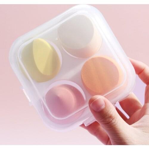 4pcs Powder Puff Wet Dry Beauty Egg Without Powder Cushion Cute Makeup Tool Solid Portable Drop Bevel Shape Send Storage Box