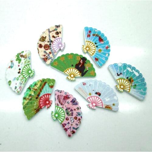 50pcs 29x18mm Random Mixed Fans Pattern Wooden Buttons For Clothes Crafts Sewing Scrapbooking DIY Accessories