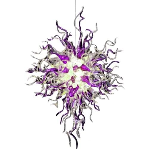 Free Shipping Purple Lamp LED Lights Handmade Murano Glass Chihuly Style Chandelier Living Room Light Fixtures
