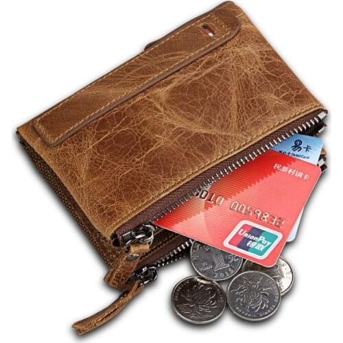 Brand RFID Protection Card Holder Genuine Leather Men Wallet Small Zipper Pocket Men Wallets Folding Male Short Coin Purse