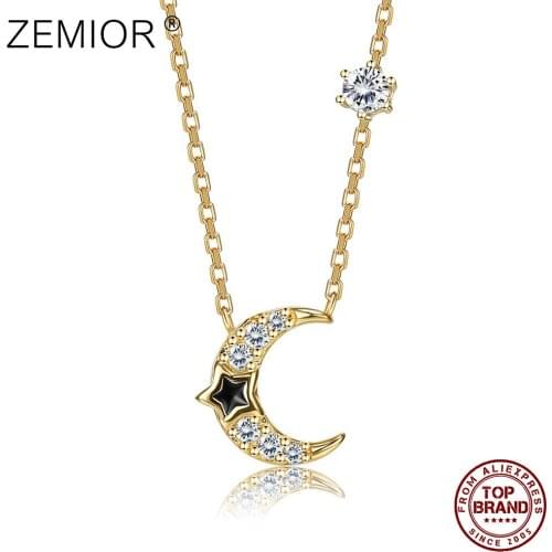 ZEMIOR Elegent Necklace For Women S925 Sterling Silver Cubic Zirconia Creative Moon Pendant Necklace Engagement Gifts Jewelry