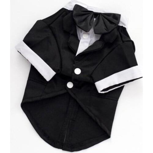 Black Tuxedo Pet Clothes For Dog Coat Jacket Bowknot Decor Weeding Suit Costumes For Small Dog Poodle Pug Bridegroom Outfit XXL