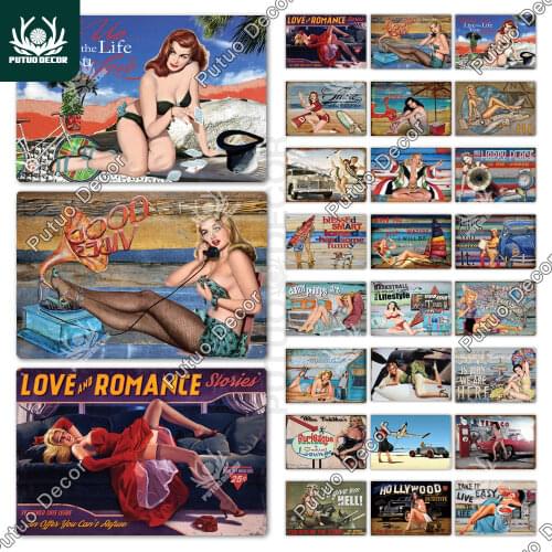 Pin Up Girl Metal Sign Plaque Metal Vintage Metal Poster Sexy Tin Sign Wall Decor for Bar Pub Club Man Cave Retro Signs