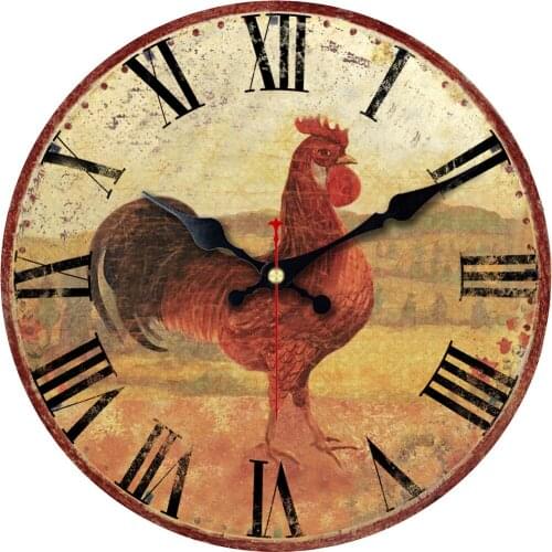 Animal Wooden Round Clock Decorative Rooster Cat Horse Cute Antique Farmhouse Garden Wall Watches Arab Numerals