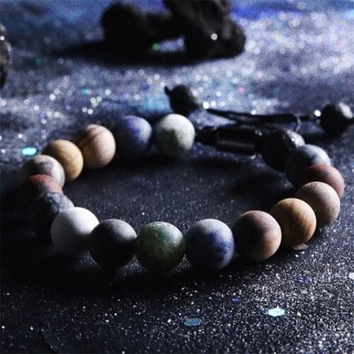 Dropshipping bracelet fashion Yoga Jewelry 10 mm Natural Mix Stone Macrame Chakra Bracelets Planet Stainless Steel Logo Beads