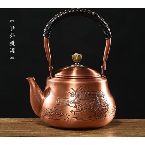 Hot Sale 1500ML Japanese Handmade Copper Kettle Carbon Furnace Copper Pot Kung Fu Pu'er Teapot Oxidized Uncoated Free Shipping