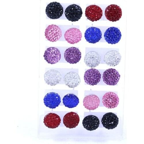 ISINYEE 12 Pairs/Sets Resin Shiny Glitter Heart Stud Earrings For Girls Kids Fashion Round Crystal Ball Earring Brincos Jewelry