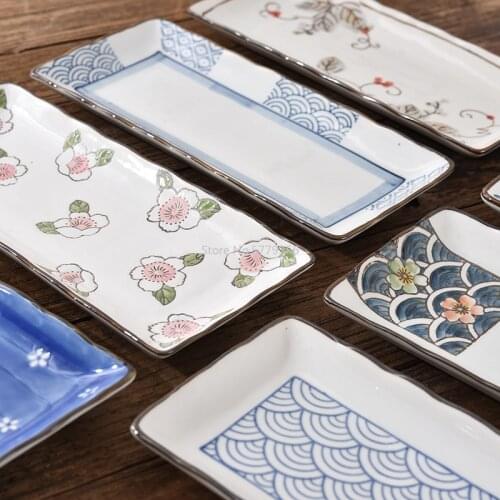 Japanese-style High-temperature Underglaze Color High-quality Ceramic Tableware Commercial Sushi Plate Wave Rectangular Plate