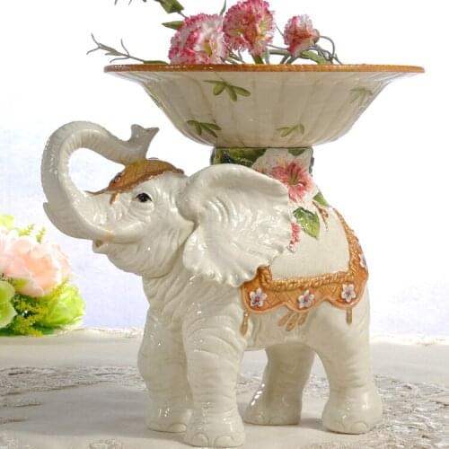 CERAMIC LILY ELEPHANT FRUIT PLATE CANDY STORAGE DISH DESSERT SNACK SALAD PLATE HOME DECOR WEDDING DECORATION HANDICRAFT FIGURINE