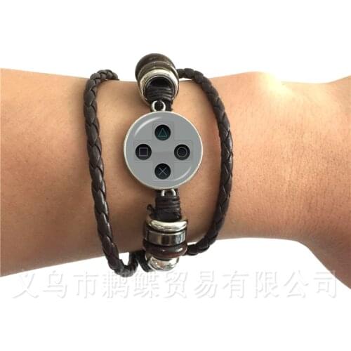 Game Controller Leather Bracelet Geeky Boyfriend Creative Gift Idea Jewelry Video Game Controller Pattern 20mm Glass Dome Bangle