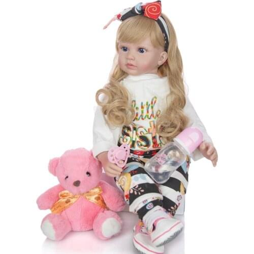 High quality reborn toddler girl bebe doll silicone vinyl reborn baby dolls toys gift with bear plush 60cm children gift dolls