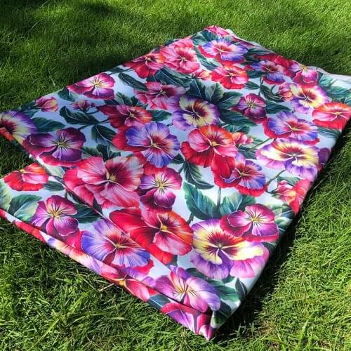 Fashion Original Board Quality Fabric Pure Cotton Poplin Digital Print Purple Flower Sea Clothing Skirt High-definition Fabric