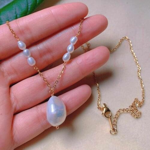 Fashion natural white teardrop pearl gold necklace gift Necklace Pearl Women Spiritual Gem energy Pendant Square Elegant