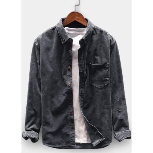 Men 2021Spring And Autumn Fashion Brand Japan Style Vintage Slim Fit Corduroy Shirt Male Casual Blue Red Shirt Cloth