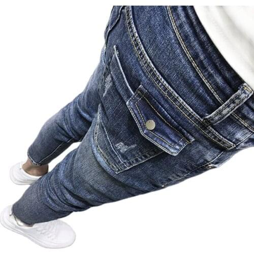 Wholesale 2020 Tooling personality washed blue feet jeans trendy mens spring and summer new Korean social guy pencil pants