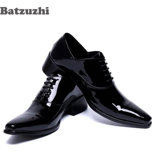 Batzuzhi Handmade Pointed Toe Men Shoes Black Formal Leather Dress Shoes Oxfords Lace-up Zapatos Hombre, Big Sizes 38-46