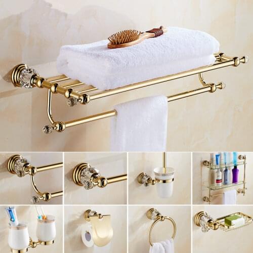 Bathroom Hardware Set Brass Towel Rack Paper Holder Towel Hanger Corner Shelf Toilet Brush holder Gold Bathroom Accessories Set