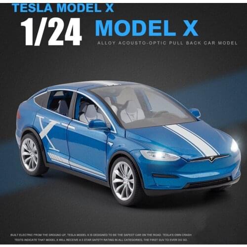 New 1:24 Tesla Model X Diecast Alloy Car Model Sound Light Pull Back Toy Car For Children Christmas Gifts With Box