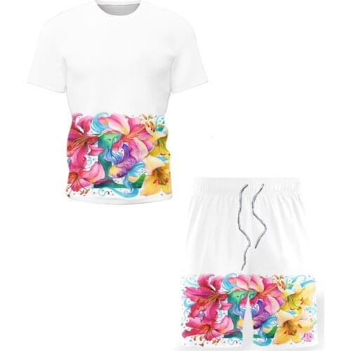 2021 New Mens T-Shirt 3D Short-Sleeved High Street Beach Sports Suit Fashion Two-Piece Casual Tshirts Hip Hop Mens Tee Sets