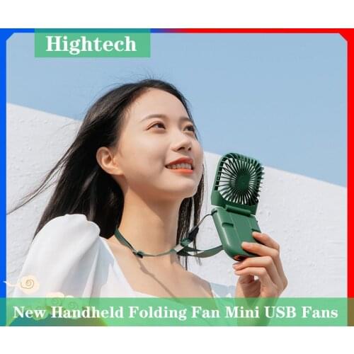 New Handheld Folding Fan Mini USB Hanging Neck Silent Desktop 3000mAh Power Bank Small Fan