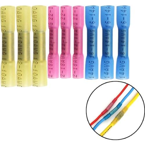 Crimp Terminals 22-18/ 16-14/ 12-10AWG Wire Connector Electrical Butt Splice Cable Connectors Insulated Heat Shrink Sleeve