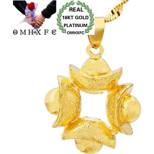 OMHXFC Wholesale European Fashion Woman Man Unisex Party Birthday Wedding Gift Four Ingot 18KT Real Gold Charm Pendant PN20