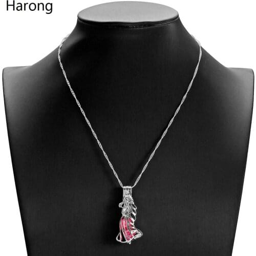 Classic Animation Tangled Rapunzel Pearl Necklace Pink Bead Cage Stainless Steel Pendant Necklaces For Woman Jewelry Gift