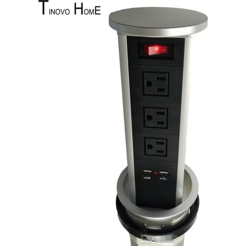 Pneumatic pop-up desktop socket / 3-position American standard socket / USB charging / Aluminum alloy material / Kitchen socket