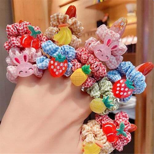 1Set Of Summer New Childrens Cartoon Plaid Large IntestinEheadband Princess Hair Rope Cute Girl Fashion Hair Accessories Female
