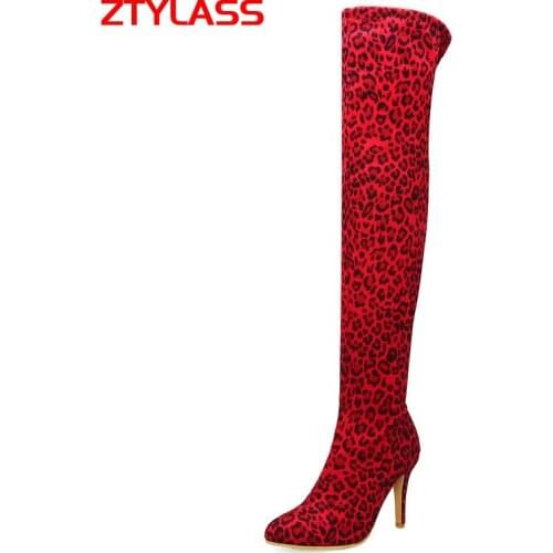 Stretch Knee High Boots Autumn Women Boots Faux Suede High Heel Over the Knee Boots Winter Shoes Big Size 34-44