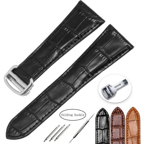 Genuine Leather Strap Substitute Cartier Tank Solo Sereis Mens Mechanical Watch Accessories 23mm 25mm Black Brown Watch Chain