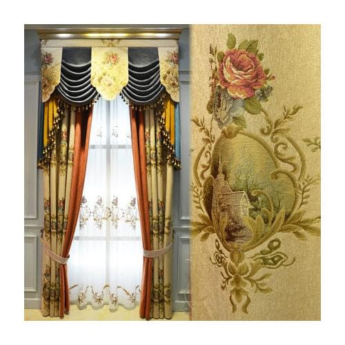 Luxury European curtain living room atmosphere chenille jacquard garden bedroom shade high grade curtain cloth customization