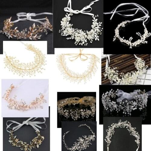 Baroque color Rose Gold Pearl Hairbands Headbands Crown Crystal Bridal Wedding Hair Piece Accessories Head Chain Jewelry Tiaras