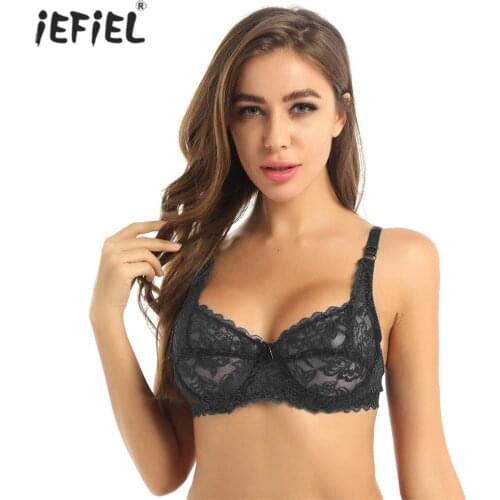 Sexy Bralette See Through Sheer Floral Lace Underwire Bra Erotic Lingerie for Women Spaghetti Straps Full Cup Unlined Bralette