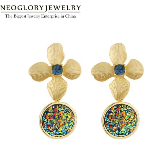 Neoglory Colorful Flower Earrings For women High Quality Golden Color Ear Accessory 2020 New Hot Brand Gift Dropshipping