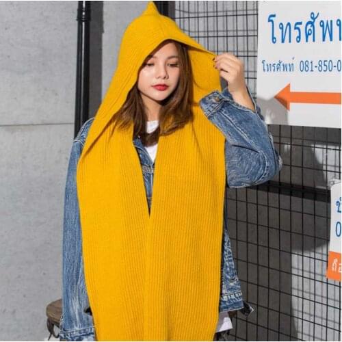 Brand Women Wool Hooded Poncho with Hat Winter Warm Scarves Lady Wraps Knitted Hood Ladies Scarf Solid 2018 Pashmina 240 X 22 CM