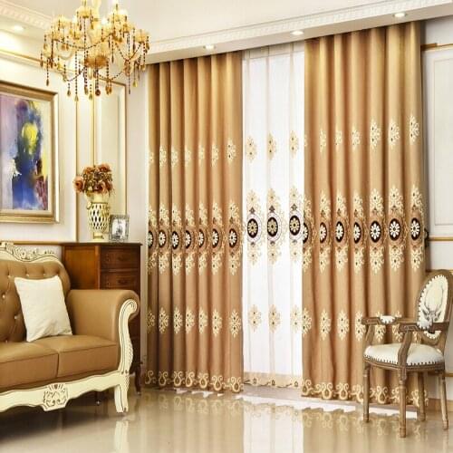 Premium European Blue Chenille curtain Sun Flower Embroidery Shading Luxury Curtains for Living Dining Room Bedroom